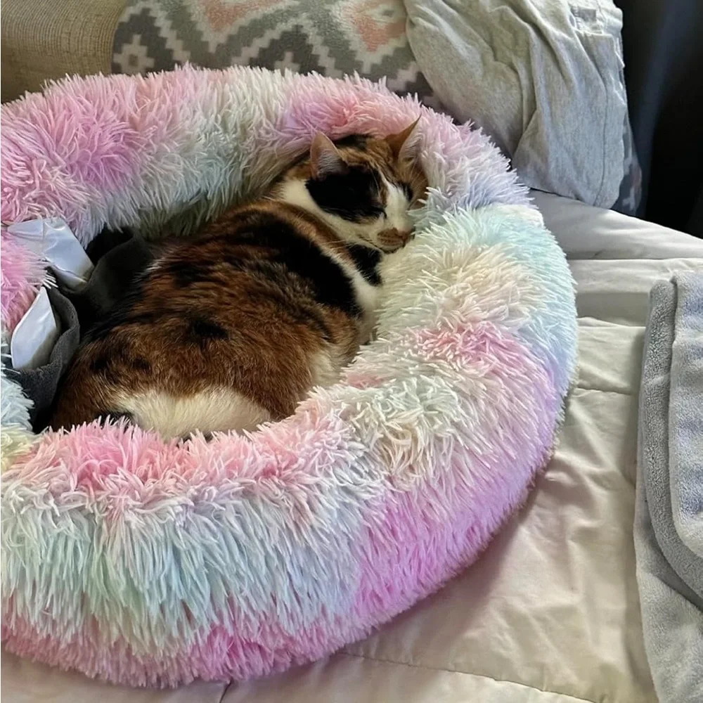 Fur Round Container calming bed Deluxe Super Plush Pet Bed